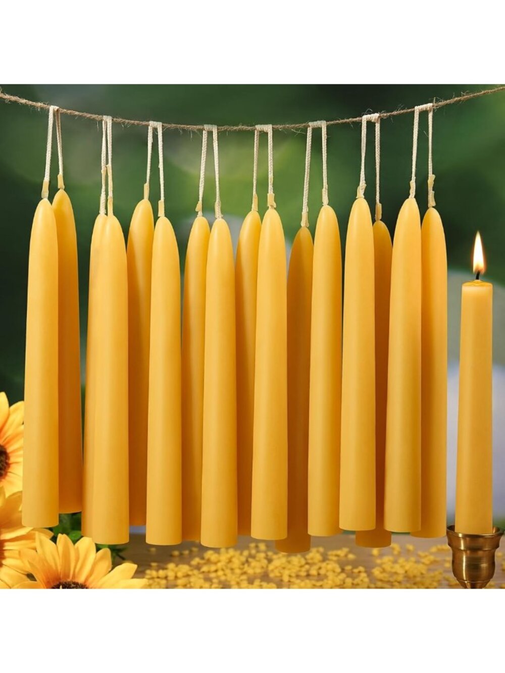 100% Natural Beeswax Taper Candles - 10 Inch, 30 Pack, Non-Toxic, Long-Lasting